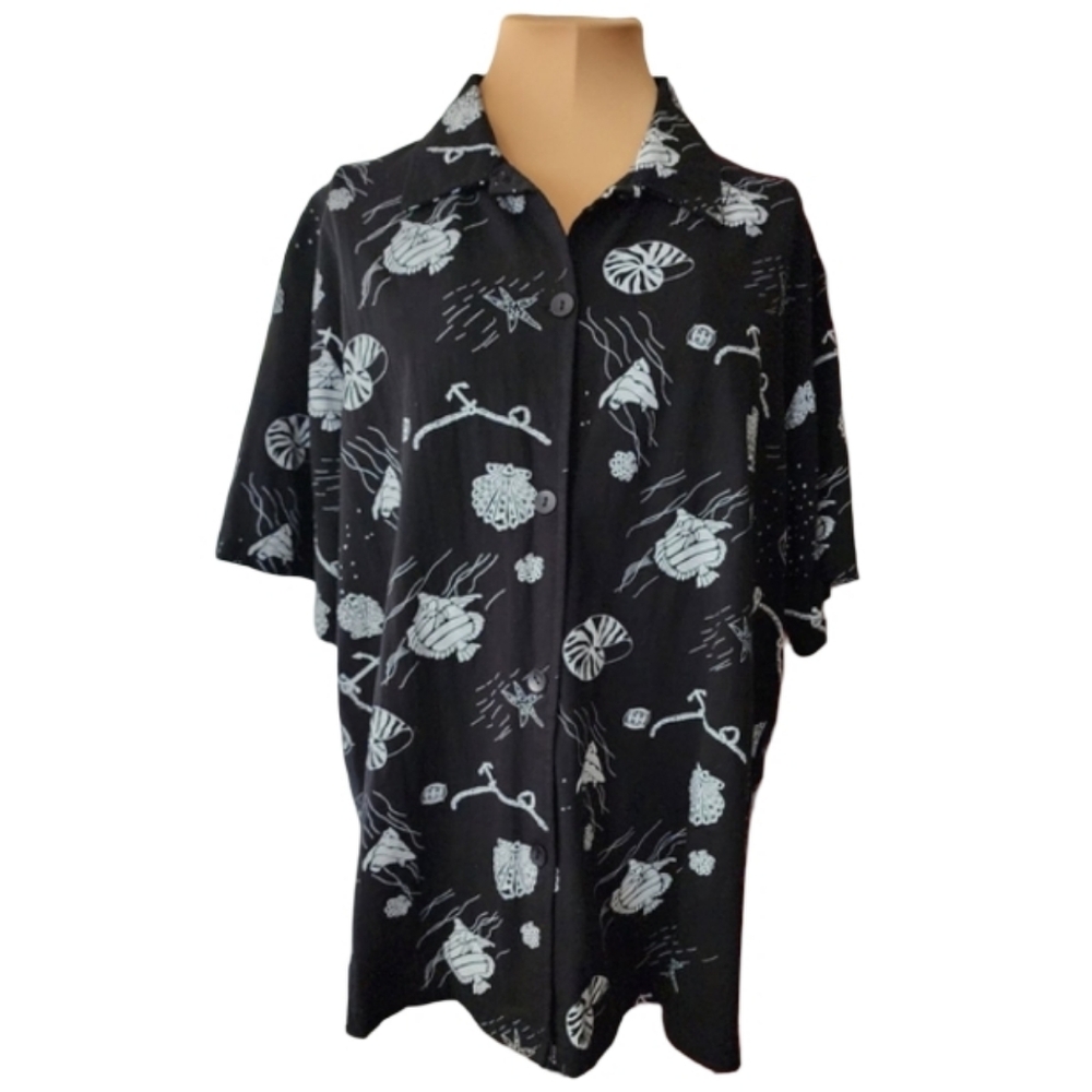 Sara Morgan Seascape Button-up Shirt Women's Size‎ XL Beach Resort